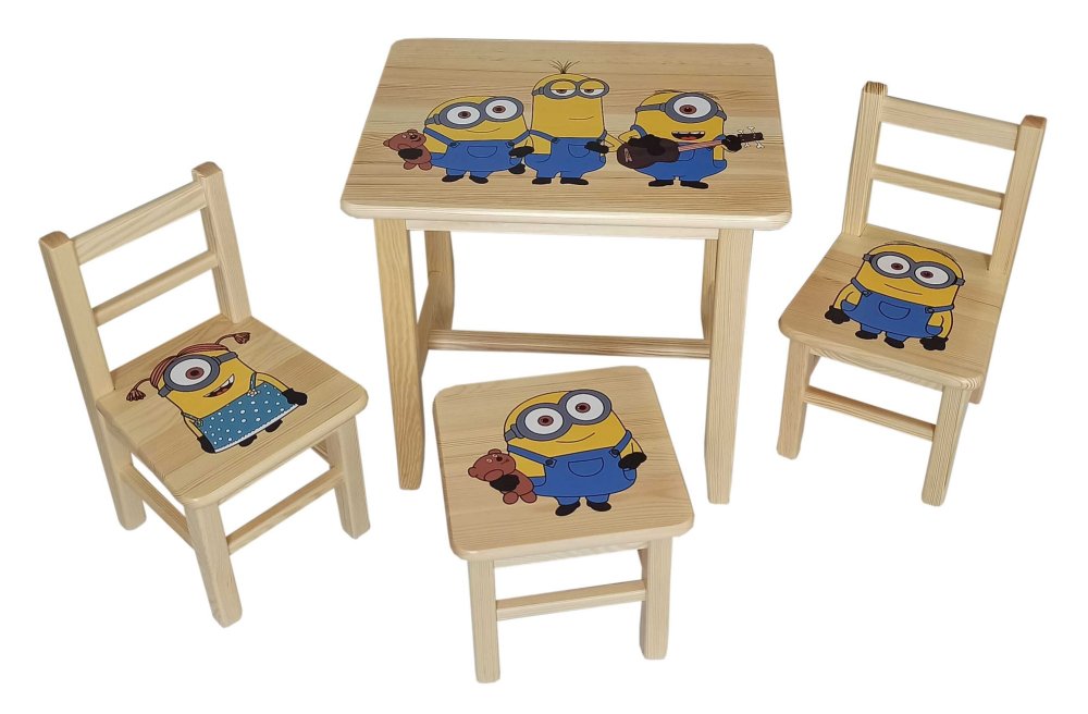 Dětský stůl se třemi židlemi Wood Mimoni
