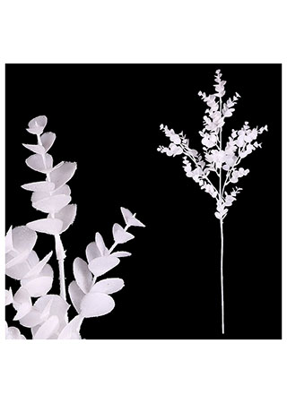 Eukalyptus větev - bílá barva s glitry. SG6087-WH