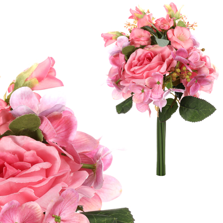 Puget květin, mix růží a hortenzie. Růžová barva. KUY064 PINK
