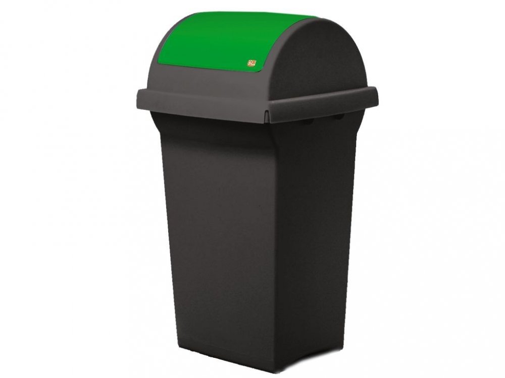 Odpadkový koš na tříděný odpad SWING 50 l, černá nádoba, zelené víko