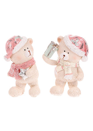 Medvídek vánoční polyresinový, růžová kolekce, cena za 1ks. Mix 2druhů. ALA456