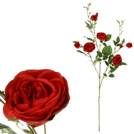 Růže s devíti květy - umělá květina, barva červená. KT7908 RED