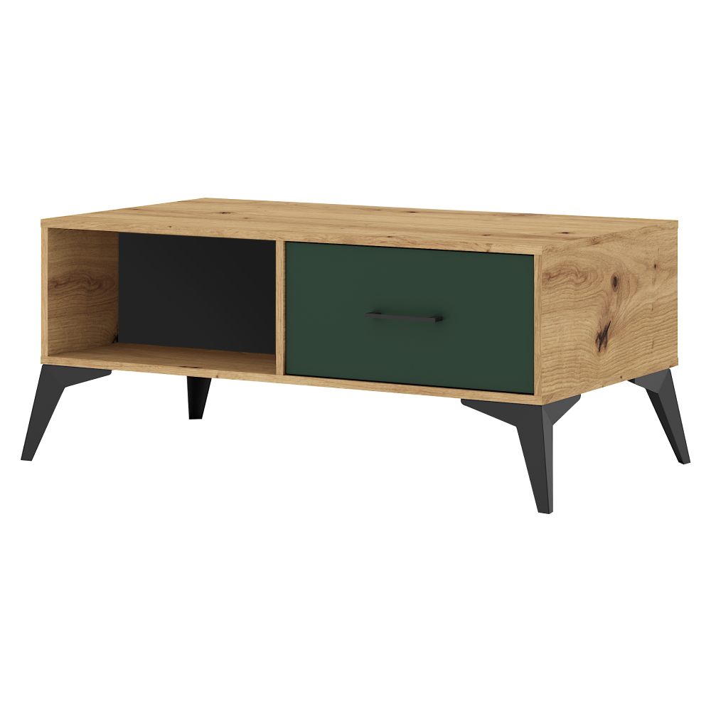 Konferenční stolek, dub artisan/tmavě zelená, LUGON LU8