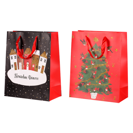 Taška dárková papírová, mix 2 druhů, cena za 1 kus, vánoční motiv SF1361-V