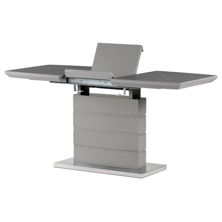Jídelní stůl 110+40x70 cm, keramická deska šedý mramor, MDF, šedý matný lak HT-424M GREY