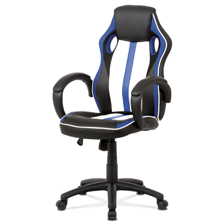 Kancelářská židle, modrá-černá ekokůže+MESH, houpací mech, kříž plast černý KA-V505 BLUE
