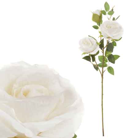 Růže, dva květy s poupětem, barva bílá. Květina umělá. KN5115-WH