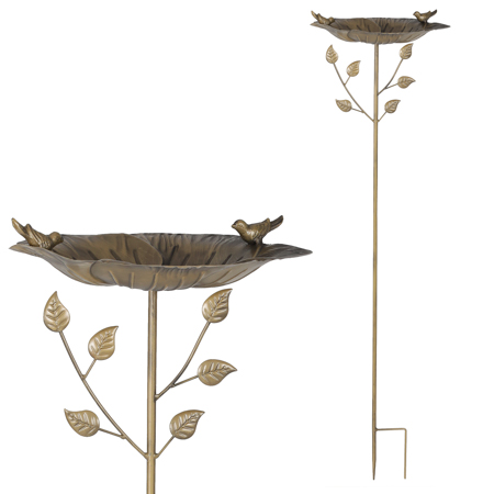 Zápich kovový - zahradní dekorace, list s ptáčkem. UM0874 COP