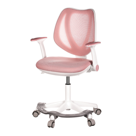 Dětská židle, růžová síťovina, bílý plastový kříž, kolečka na tvrdé podlahy, podpěrka nohou KA-C806 PINK