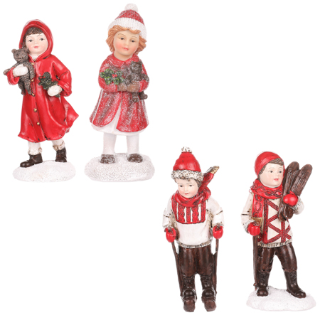Děti z polyresinu, vánoční motiv. Mix 4 druhů. Cena za 1ks. AND225-RED