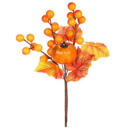 Větvička podzimní s dýní. Květina umělá. (12ks v pytlíčku) KN5126