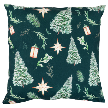 Polštář s výplní, samet. Vánoční motiv, stromek na zeleném podkladu. 45x45 cm. UBR035