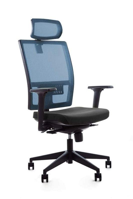 Emagra kancelářská židle M1 s opěrkou hlavy a područkami, modrá