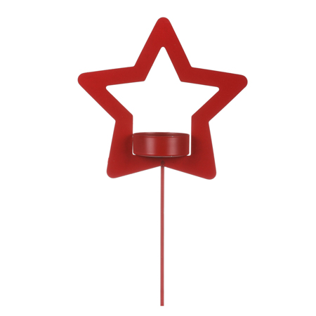 Svícen kovový ve tvaru hvězdy - zápich, na čajovou svíčku, matná červená. CP151098-CERVENA