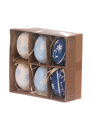 Kraslice z pravých vajíček, modro-bílá varianta. Cena za 6 ks v krabičce. VEL6022