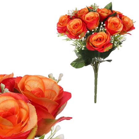 Růže, puget, barva červeno-oranžová. Květina umělá. KU4139