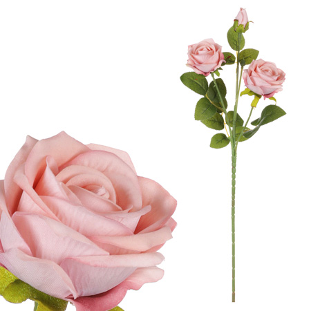 Růže, 3 hlavy, barva růžová. Samet. KN6161 PINK