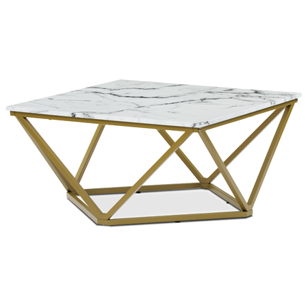 Stůl konferenční, MDF deska s dekorem bílý mramor, zlatý matný kovový rám. AHG-631 WT