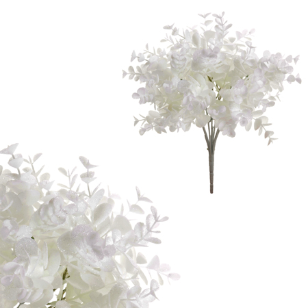 Eukalyptus, květina umělá plastová, barva bílá ojíněná. SG6062-WH