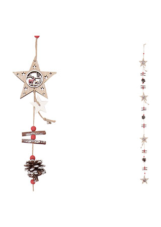 Girlanda s dřevěnými vánočními dekoracemi , hvězdičky a šišky KLA527