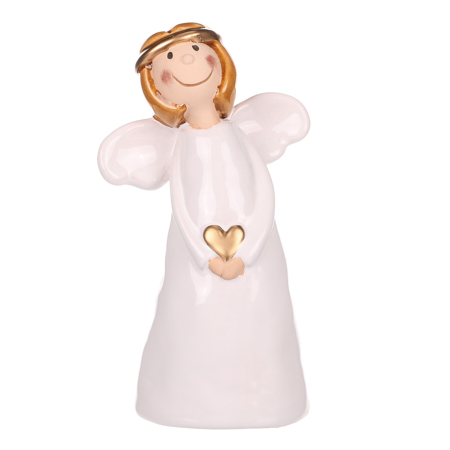 Anděl bílý držící srdce, keramika KEK9451