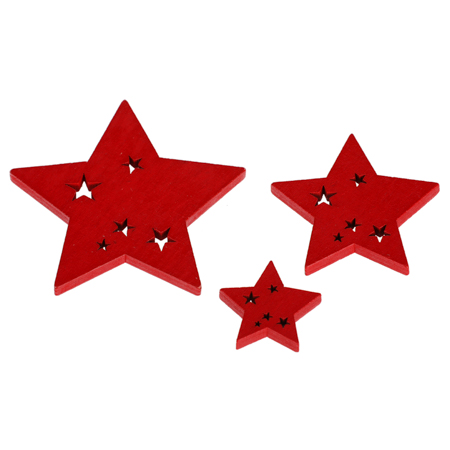 Hvězda dřevěná v červené barvě. Cena za 1 sáček(18ks). OC3785 RED