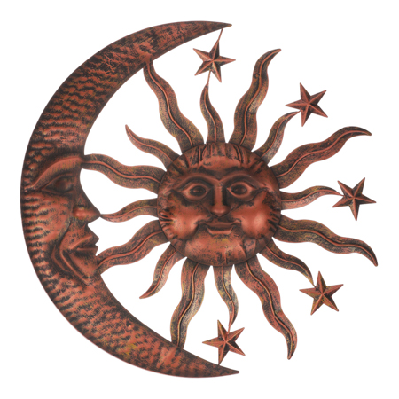Slunce s měsícem, kovová nástěnná dekorace. UM1014 COP-ANT