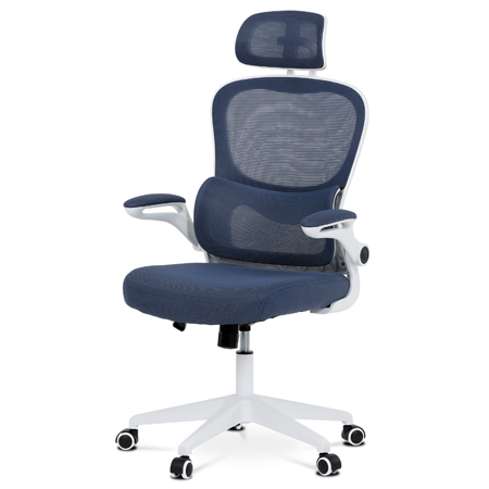 Kancelářská židle, tmavě modrá síťovina, bílý plast, plastový kříž, kolečka na tvrdé podlahy KA-Y337 BLUE