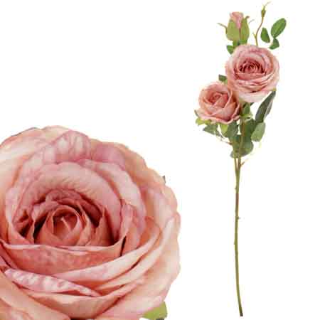 Růže, dva květy s poupětem, barva růžová tmavá. Květina umělá. KN5115-PINK-DK