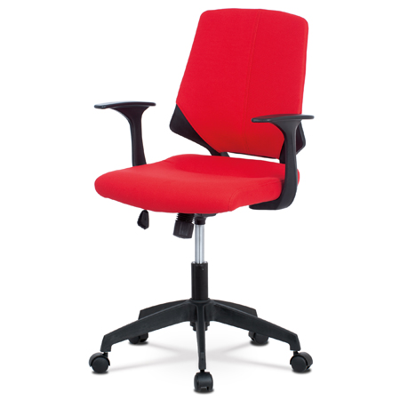 Juniorská kancelářská židle, potah červená látka, černý plast, houpací mechanism KA-R204 RED