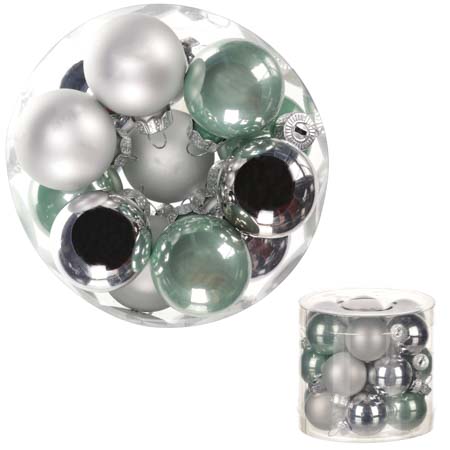 Ozdoby skleněné,mix zelená se stříbrnou, pr.3cm, cena: 1 balení (18ks) VAK116-3