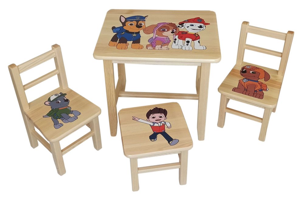 Dětský stůl se třemi židlemi Wood Tlapková Patrola