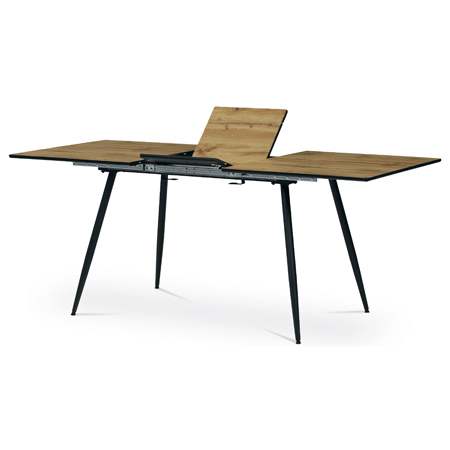 Jídelní stůl, 140+40x80x76 cm, MDF deska, dýha divoký dub, kov, černý lak HT-921 OAK