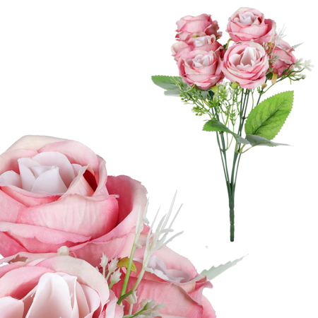 Růže v pugetu, 7 hlav, růžová barva. KN7001 PINK