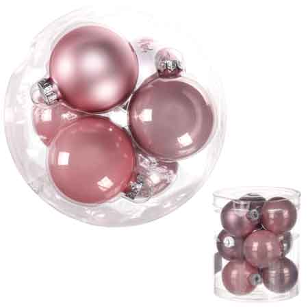 Ozdoby skleněné, barva růžová, pr.7 cm, cena za 1 balení (9 ks) VAK114-7