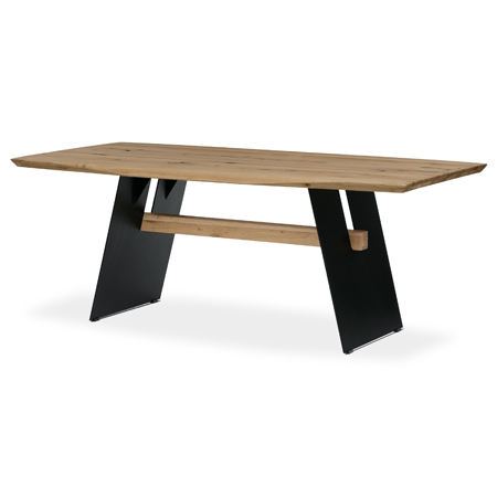 Stůl jídelní, 200x100 cm,masiv dub, zkosená hrana, kovová noha, černý lak DS-M200 DUB